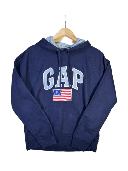 GAP Faded Big Spellout USA Flag Hoodie Navy Blue (M)