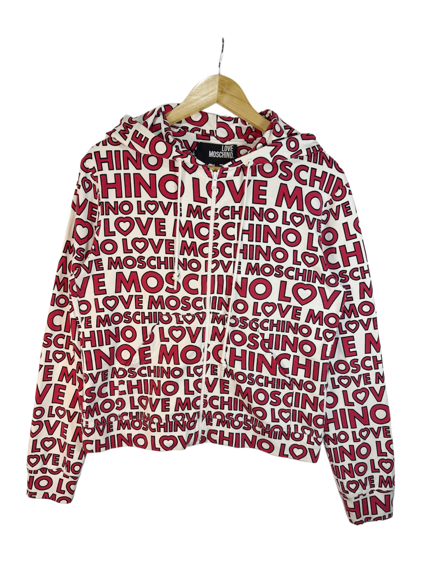 Love Moschino All-Over Graphic Logo Sweatshirt Hoodie (M)