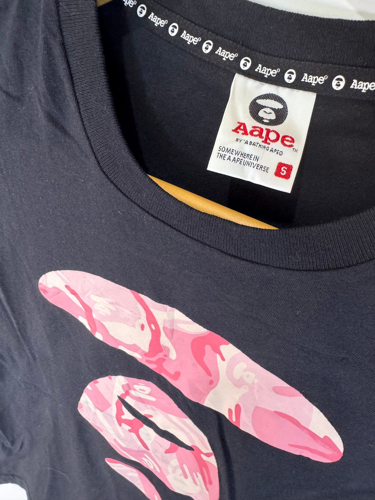 BAPE Abc Camo Ape Face Tee in Black & Pink