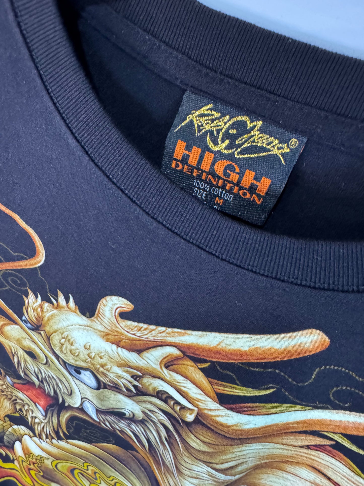 Golden Chinese Dragon Tshirt Glow in the Dark Graphic Rock Chang Wealth (M)