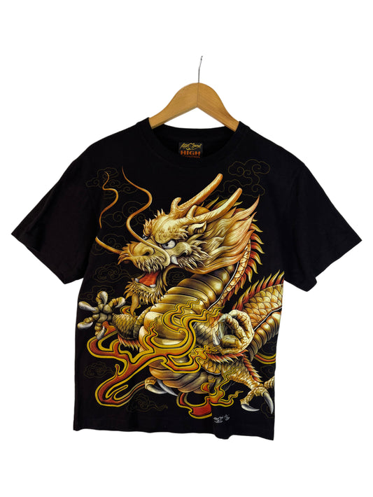 Golden Chinese Dragon Tshirt Glow in the Dark Graphic Rock Chang Wealth (M)