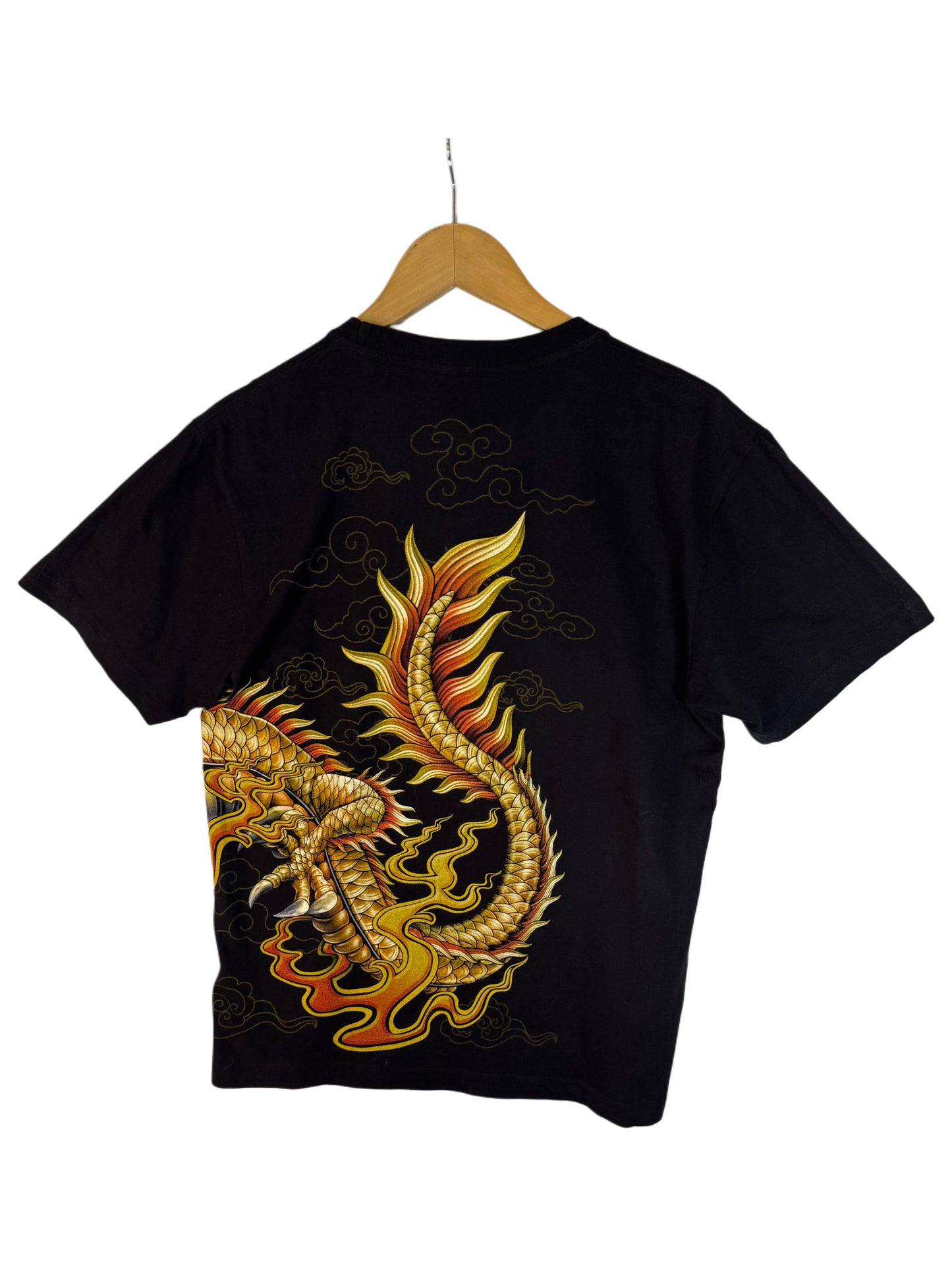 Golden Chinese Dragon Tshirt Glow in the Dark Graphic Rock Chang Wealth (M)