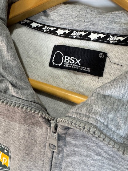 Cartoon Embroidered Zipup Hoodie Grey/Black (XL)