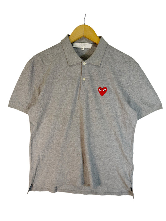 Commes Des Garcons Play Heart Patch Polo Shirt Grey (XL)